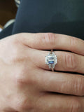 2.4ct Emerald Cut Diamond Trilogy Unique Engagement Ring 14k White Gold Finish