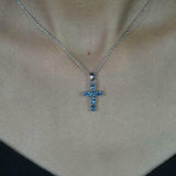 1.5ct Blue Topaz Pendant Oval Cut Christ Cross 14k White Gold Over NO CHAIN