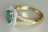 3.5ct Green Emerald Cut Engagement Ring Halo Split Shank 14k Dual Gold Finish