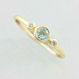 1ct Round Blue Aquamarine Engagement Ring Minimalist Trilogy 14k YellowGold Over