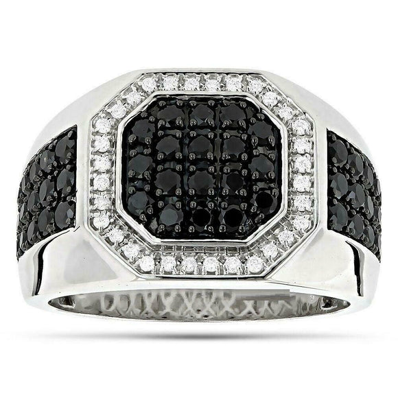 5.5ct Round Black Diamond Octagon Halo Men Engagement Ring 14K White Gold Over