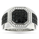 5.5ct Round Black Diamond Octagon Halo Men Engagement Ring 14K White Gold Over