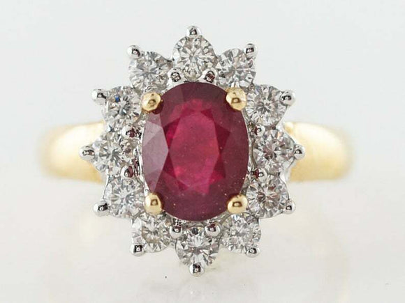 2ct Oval Cut Pink Ruby Engagement Ring Diamond Halo Floral 14k Yellow Gold Over