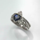 1ct Heart Cut Blue Sapphire Engagement Ring Celtic Trinity 14k White Gold Finish