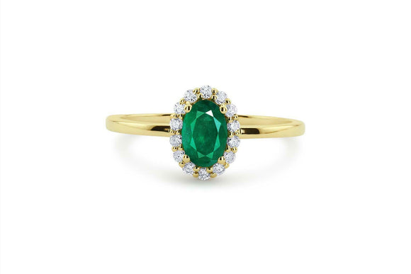 1.3ct Oval Cut Green Emerald Diamond Halo Engagement Ring 14k Yellow Gold Finish