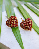 2ct Round Cut Red Garnet Heart Shape Cluster Drop Earrings 14k YellowGold Finish