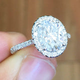 Halo Accent Solitaire Engagement Ring 1.3ct Oval Cut Diamond 14k White Gold Over