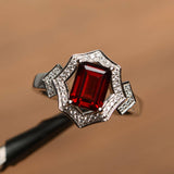 1.5ct Emerald Cut Red Garnet Solitaire Engagement Ring 14k White Gold Finish