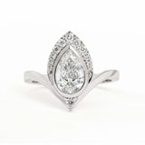 2.4ct Pear Diamond Crown Chevron Curved Engagement Ring Set 14k WhiteGold Finish