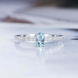 1.2ct Oval Cut Blue Aquamarine Accents with Solitaire Ring 14k White Gold Finish