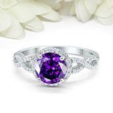 2ct Round Purple Amethyst Engagement Ring Twist Shank Halo 14k White Gold Finish