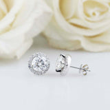 1.6ct Round Cut VVS1D Diamond Halo Stud Earrings Women 14k White Gold Finish