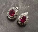 2.4ct Stud Earrings Oval Cut Pink Ruby Vintage Inspired 14k White Gold Finish