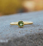 0.7ct Round Cut Green Peridot Bezel Set Solitaire Ring 14k Yellow Gold Finish