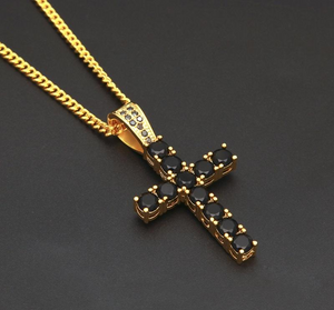 4ct Round Cut Black Diamond Christ Cross Pendant 14k Yellow Gold Finish NO CHAIN