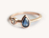 1ct Pear Cut Blue Sapphire Engagement Ring 14k Rose Gold Finish Unique Two Stone