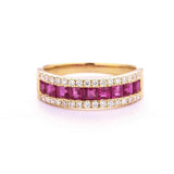 2ct Princess Cut Pink Ruby 3 Row Half Eternity Wedding Band 14k Yellow Gold Over