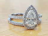 5Ct Pear Cut Diamond Bridal Set Halo Round Accent Ring 14K White Gold Finish