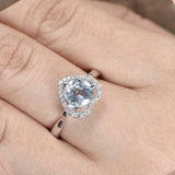 2ct Round Cut Aquamarine Engagement Ring Heart Shape Halo 14k White Gold Finish