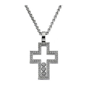 2.1ct Round Cut Diamond Pendant Open Christ Cross 14k White Gold Finish NO CHAIN