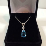 1ct London Blue Topaz Pendant Pear Cut Solitaire 14k White Gold Finish NO CHAIN