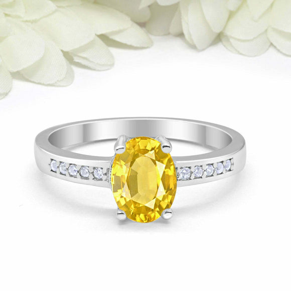 1.2ct Oval Cut Yellow Sapphire Diamond Accent Solitaire Ring 14k White Gold Over