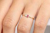 0.4ct Baguette Cut Pink Ruby Two Stone Minimalist Ring 14k Yellow Gold Finish