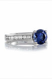 1.6ct Round Cut Blue Sapphire Engagement Ring Diamond Accents 14k WhiteGold Over