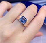 2.6ct Princess Cut Blue Topaz Stylish Engagement Men Ring 14k Rose Gold Finish