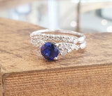 2.2ct Round Cut Blue Sapphire Engagement Ring Bridal Set Band 14k WhiteGold Over