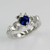 1ct Heart Cut Blue Sapphire Engagement Ring Diamond Claddagh 14k White Gold Over