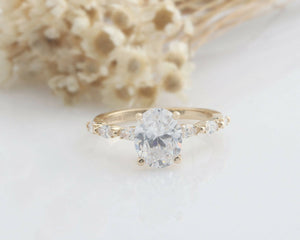 1.5ct Oval Diamond Engagement Ring Marquise Accent Solitaire 14k YellowGold Over