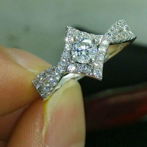 3Ct Round Cut Diamond Split Shank Halo Engagement Ring 14K White Gold Finish