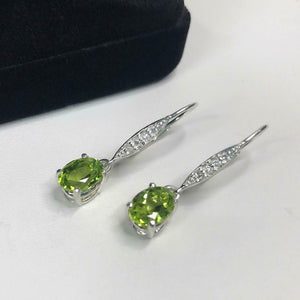 2ct Dangle Earrings Oval Cut Green Peridot Diamond LeverBack 14k White Gold Over