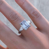 3ct Emerald Cut Diamond Engagement Ring Pear Accents Trilogy 14k White Gold Over