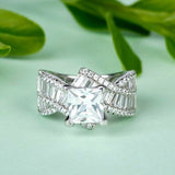 5Ct Princess Cut Diamond Baguette Iced Shank Cocktail Ring 14K White Gold Finish