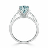 2Ct Oval Cut Blue Aquamarine Solitaire Ring 14K White Gold Finish Round Accents