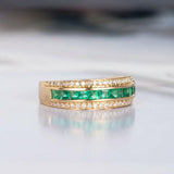 2.5ct Princess Cut Green Emerald Wedding Band Half Eternity 14k Yellow Gold Over