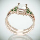 3Ct Emerald Cut Diamond Green Emerald Accent Band Bridal Set 14K Rose Gold Over