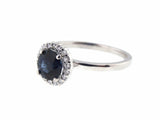 0.75ct Round Cut Blue Sapphire Halo Women Engagement Ring 14k White Gold Finish