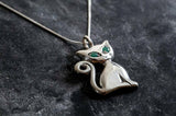 0.5ct Green Emerald Pendant Round Cut Cat Kitten 14k White Gold Finish NO CHAIN