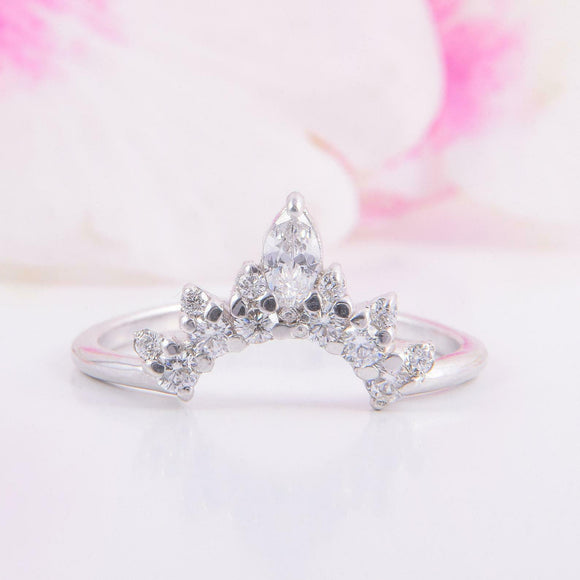 2.1ct Marquise Cut Diamond Engagement Ring Princess Crown 14k White Gold Finish