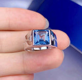 2.6ct Princess Cut Blue Topaz Stylish Engagement Men Ring 14k White Gold Finish