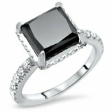 4Ct Princess Cut Black Diamond Edge Halo Engagement Ring 14K White Gold Finish