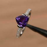 1ct Heart Cut Amethyst Solitaire with Round Accent Ring 14k White Gold Finish