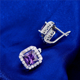 4Ct Princess Cut Purple Amethyst Diamond Halo Stud Earrings 18K White Gold Over