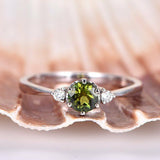 1ct Round Cut Green Peridot Three Stone Engagement Ring 14k White Gold Finish