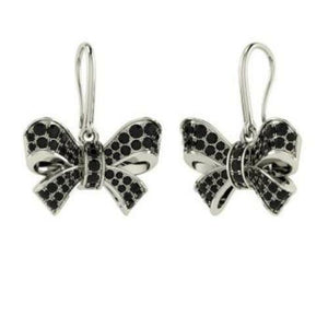 2ct Round Brilliant Cut Black Diamond Bow Knot Drop Earrings 14k White Gold Over