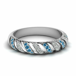 1ct Round Blue Aquamarine Half Eternity Queens Wedding Band 14k White Gold Over