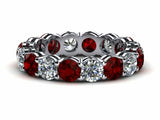 2ct Round Cut Red Garnet Eternity Wedding Band Ring 14k White Gold Finish